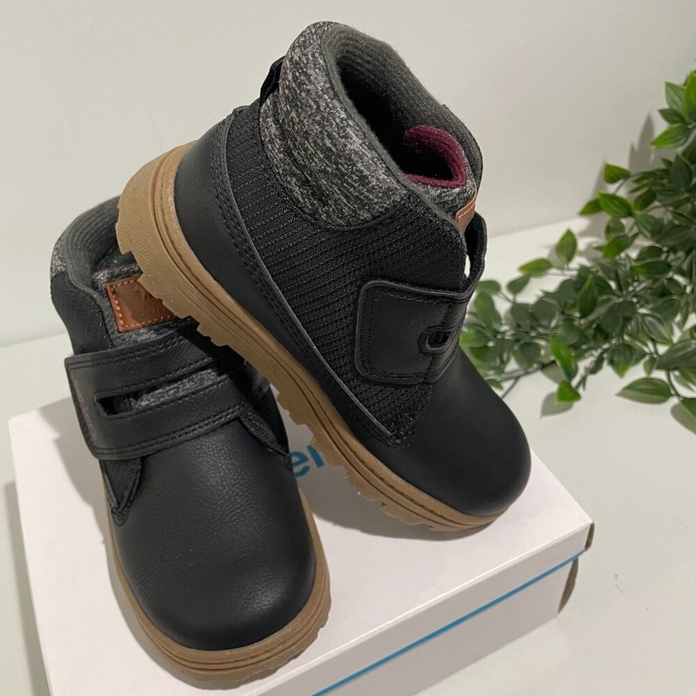 Carters Toddler Kelso Black Boots Size 11 Hook & Loop Closure Recycled Upper